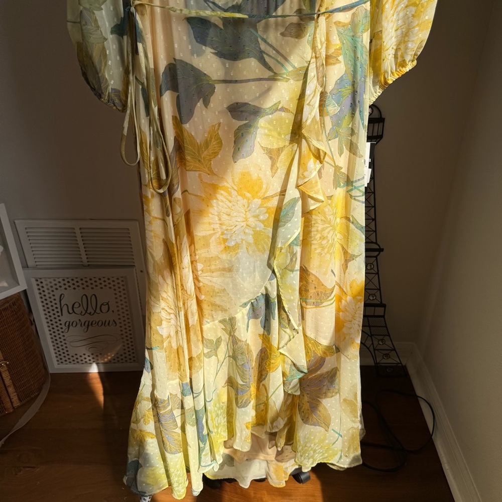 NWT Maison Tara Asymmetrical Hem Tiered Ruffle V-Neck Faux Wrap Midi Dress Sz 10 - Picture 5 of 11